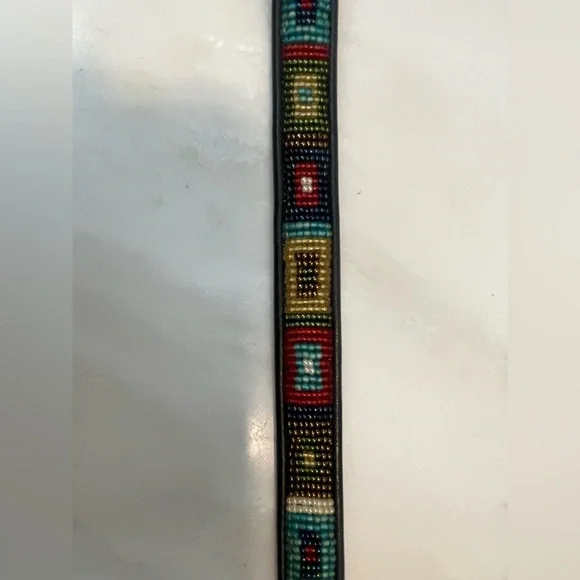 Brighton designer black leather multicolor beaded women’s size Medium 30” belt - Picture 3 of 6